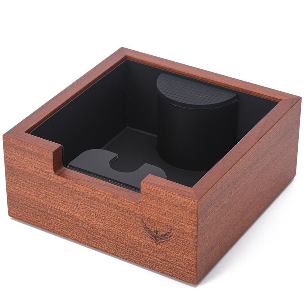 Rosewood Espresso Knock Box Portafilter Tamping Stand with Shock-Absorbing Ba...